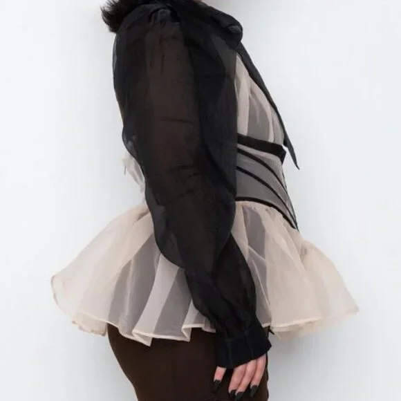 PLUS BLACK TIE PEPLUM BLOUSE ( BRAND NEW !!!!!! ) - Picture 6 of 8